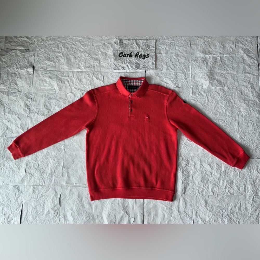 Ethnic Blue Red Sweater Pullover  - Men's Large Long Sleeve Polo Shirt (Red)